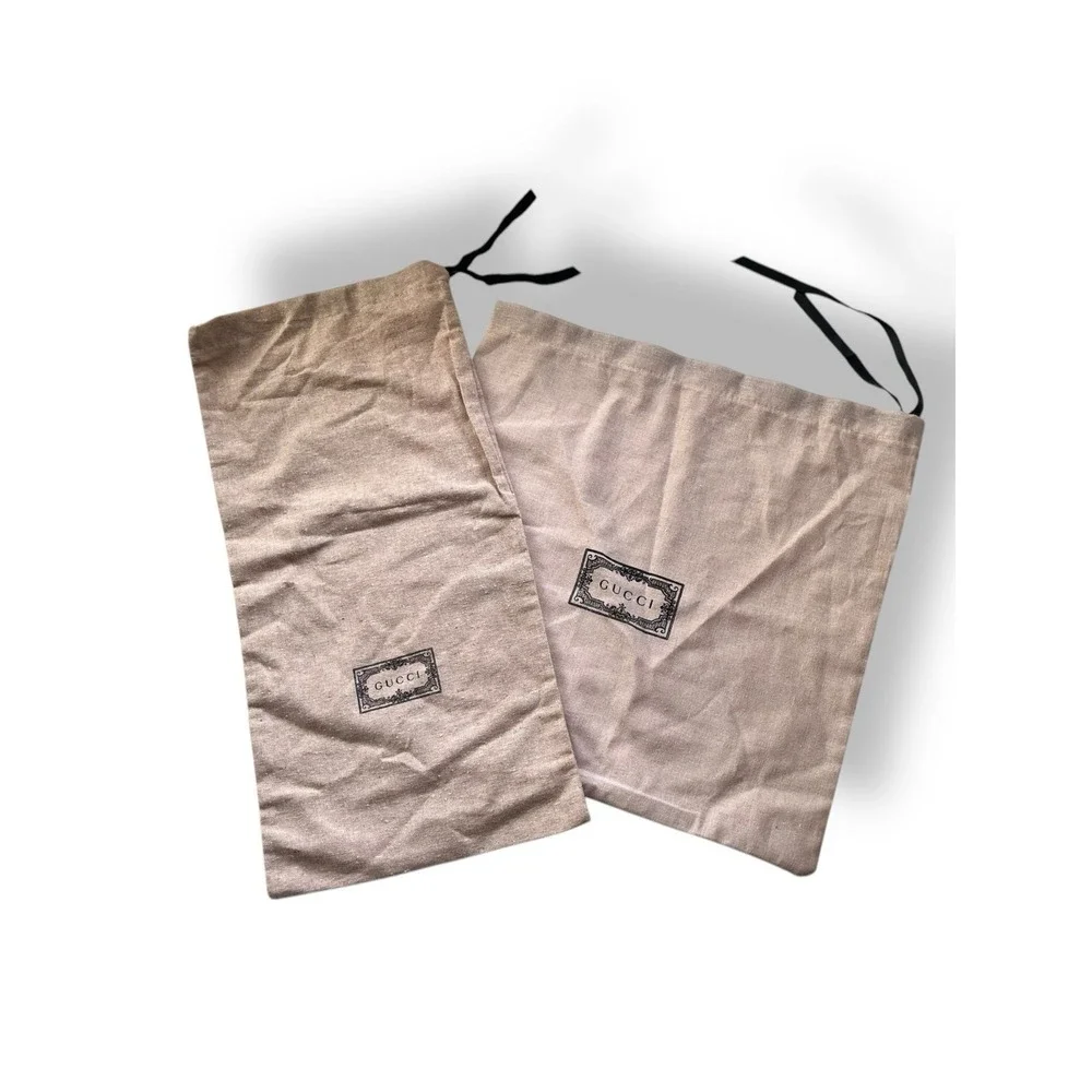Gucci Dust Bag Lot - 2 Natural Cotton Storage Bags - Shoe 17x8 - Purse 13x13